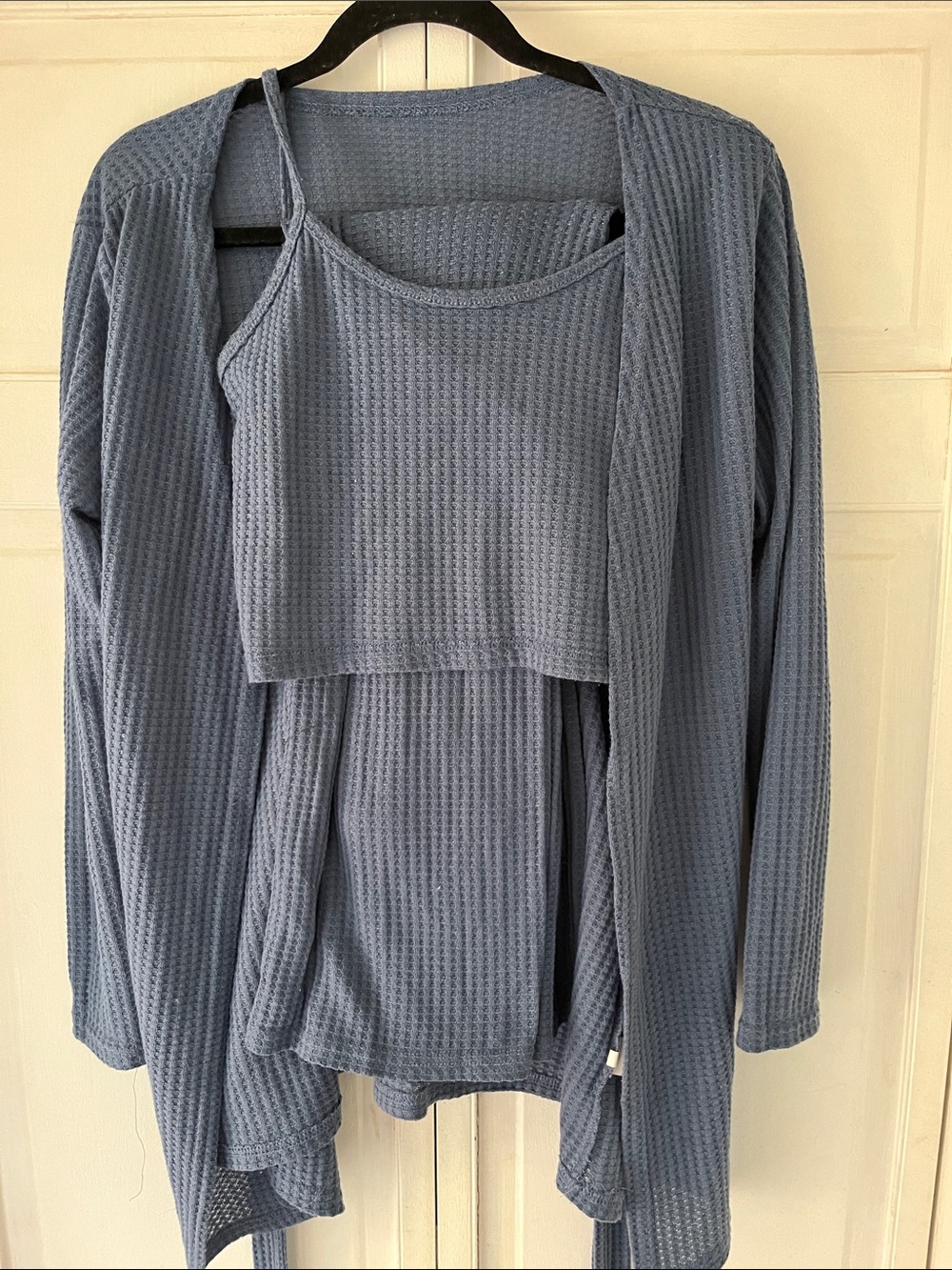 Waffle Knit 3-Piece Lounge Set in Dusty Blue